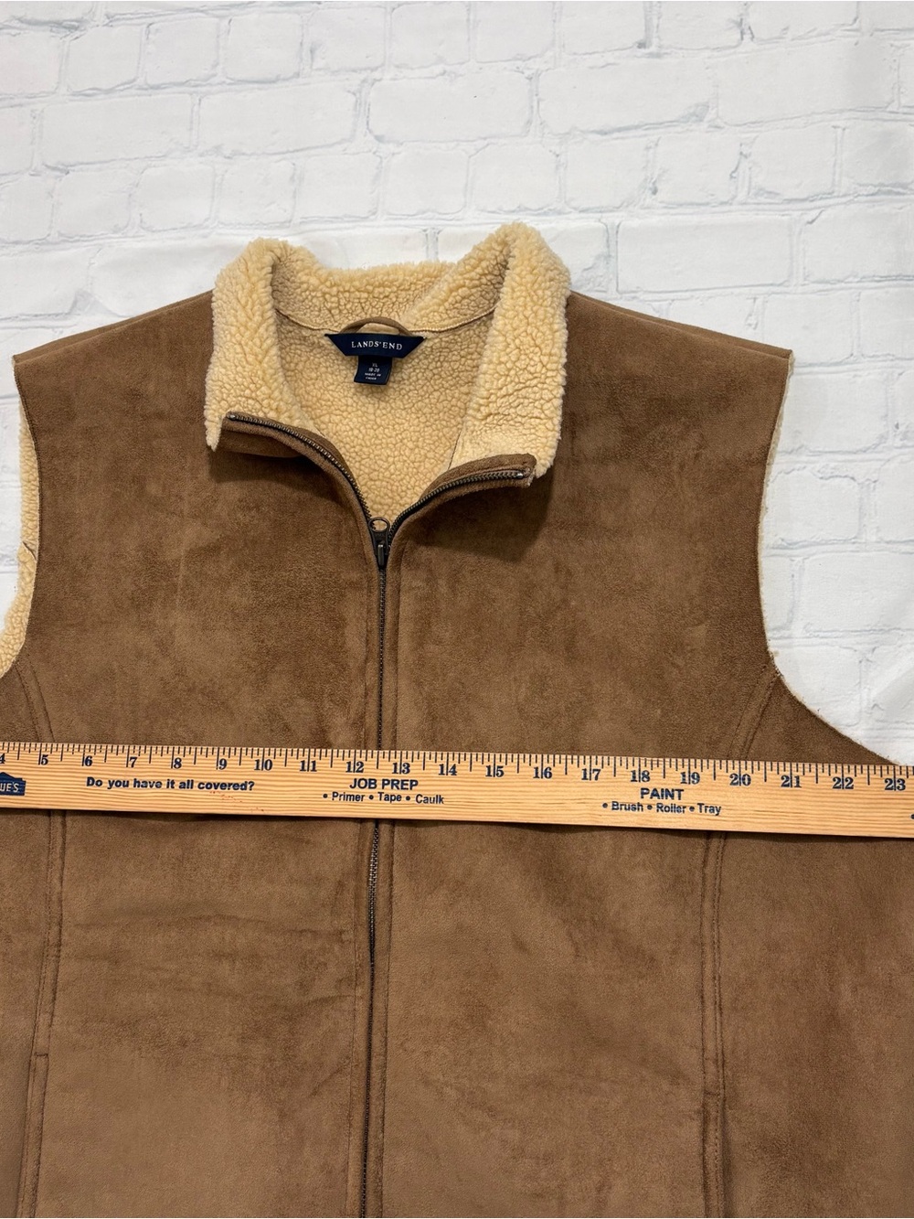Lands End Women’s XL 18-20 Brown Faux Suede Sherpa Lined Zip Vest Winter Warm - Picture 8 of 11